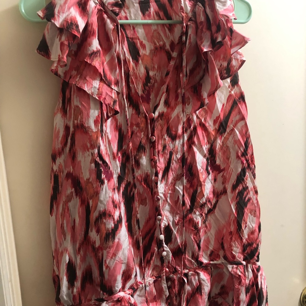 Coral print tank blouse with tie ruffle bottom